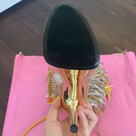 Gold Platform Rhinestone Tassels Disco Stripper Gogo Dancer Heels Shoes NWB US 9 - Picture 6 of 8